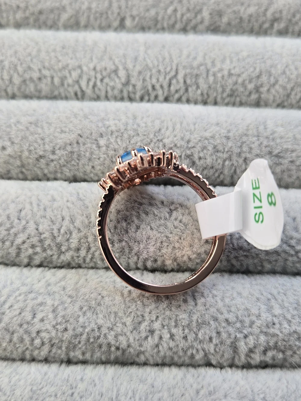 Size 8 Blue Topaz Rose Gold Tone Bomb Party Ring
